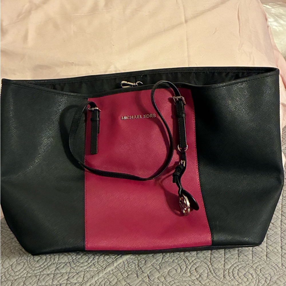 Michael Kors Black and Pink Leather Tote